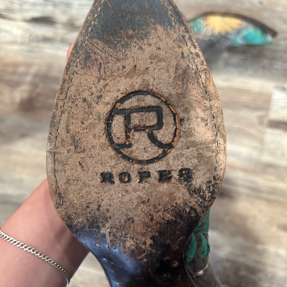 Roper Brown Boots with Green and Yellow Floral Design - Picture 5 of 7